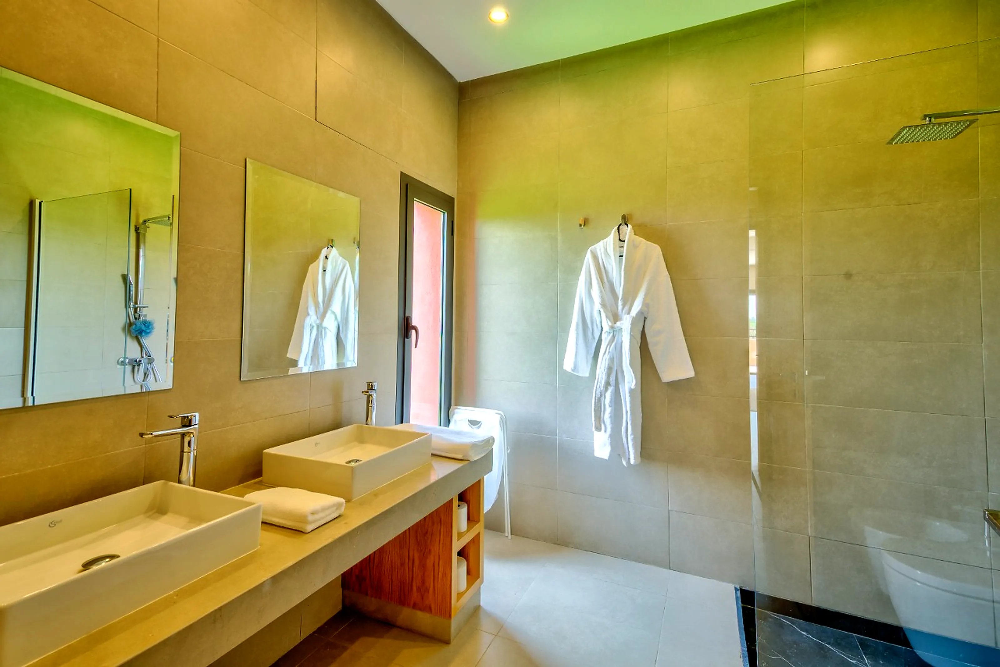 Panoramic drone view by day - 2000sqm estate, lush gardens and villa at oasis center